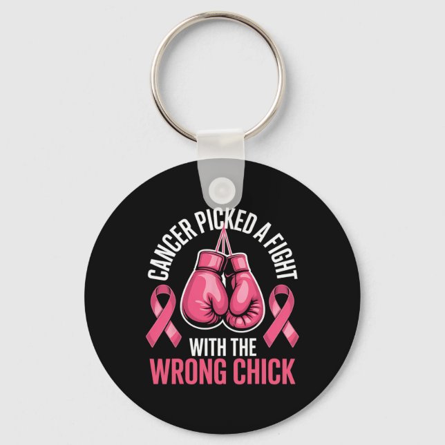 Cancern fick kämpa med fel Chick bröst Nyckelring (Framsida)