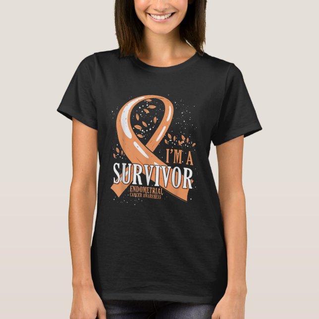Canceröverlevande persikoband Endometriecancer Med T Shirt (Framsida)
