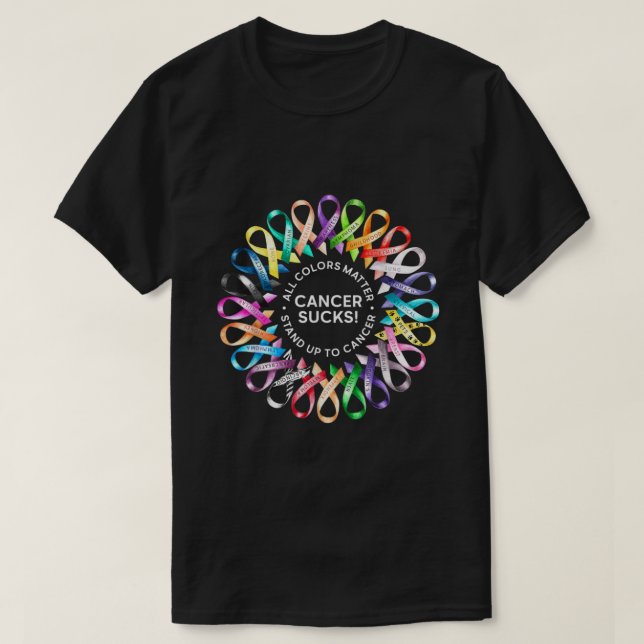 Cancersuger i varje Färg Srt Cancer Ribbon Co. T Shirt (Design framsida)