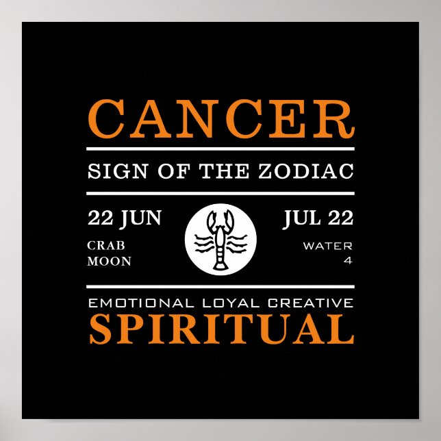 Cancertecken på Zodiac, Astrologisk Poster (Framsidan)