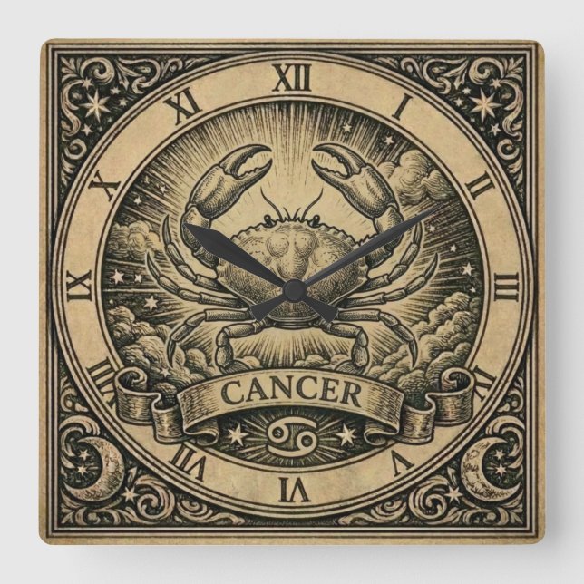 Cancervintage Zodiakväggur Fyrkantig Klocka (Framsida)