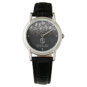 Cancerzodiac Skriv Silver Glitter Stars födelsedag Armbandsur