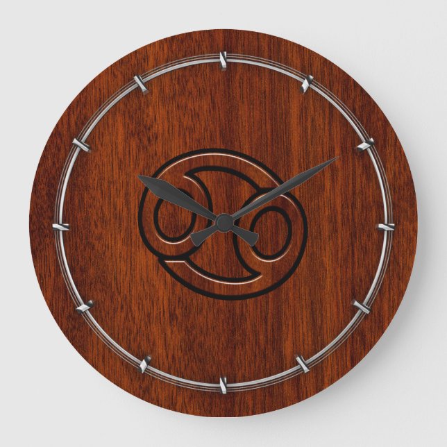 CancerZodiacsymbol på mahognystildekor Stor Klocka (Framsida)