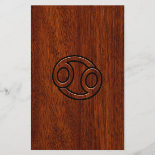 Cancerzodiaksymbol på Mahogany Wood Stil Brevpapper
