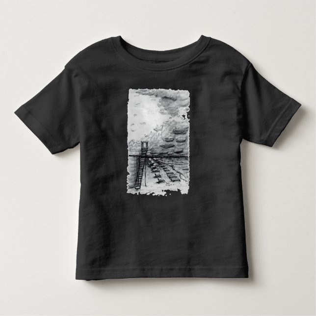 Cancun Beach cloudy black and white T Shirt (Framsida)