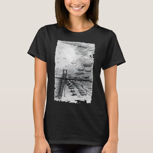 Cancun Beach cloudy black and white T Shirt (Framsida)