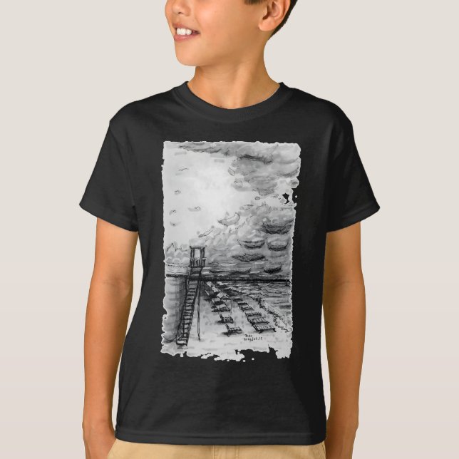 Cancun Beach cloudy black and white T Shirt (Framsida)