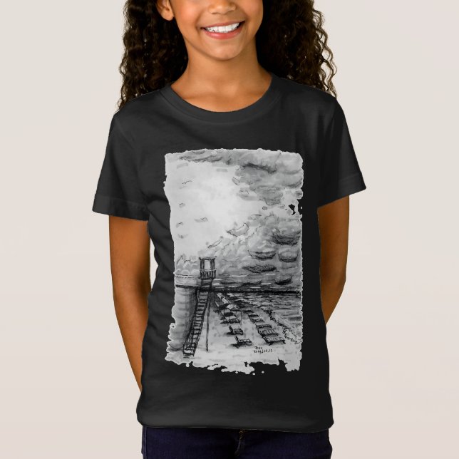 Cancun Beach cloudy black and white T Shirt (Framsida)