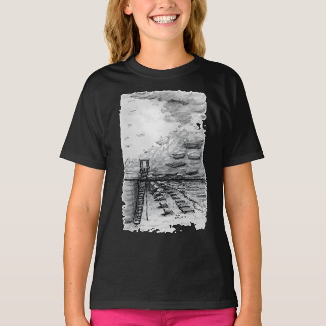 Cancun Beach cloudy black and white T Shirt (Framsida)