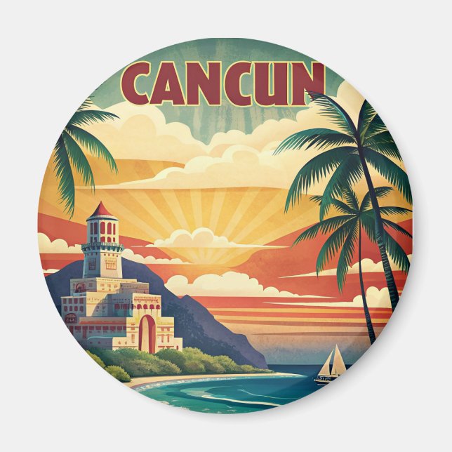 Cancun Beach Mexico Vintage resor Magnet (Framsidan)