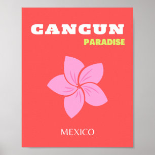 Cancun, Cancun Travel Art, Preppy, Rosa, Red Poster