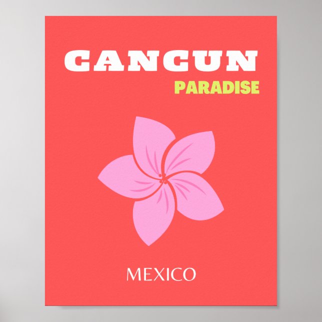 Cancun, Cancun Travel Art, Preppy, Rosa, Red Poster (Framsidan)