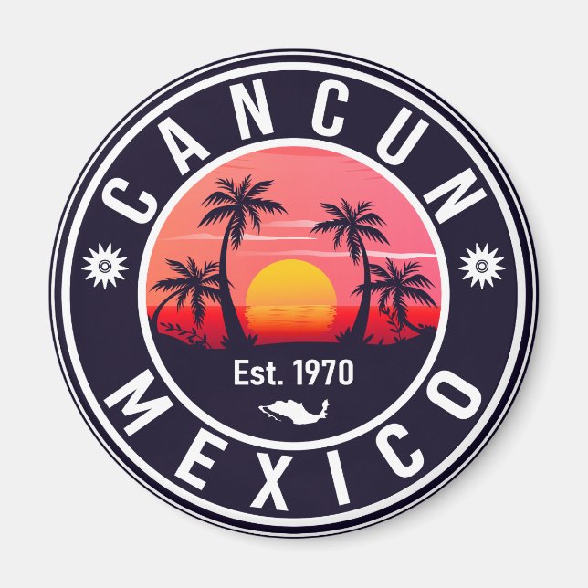 Cancun Handflatan Träd Retro 80-talet, mexikanska  Magnet (Framsidan)
