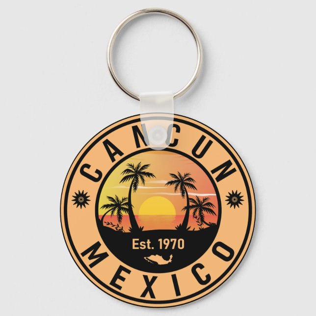 Cancun Handflatan Träd Retro 80-talet, mexikanska  Nyckelring (Framsida)