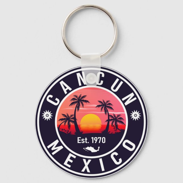 Cancun Handflatan Träd Retro 80-talet, mexikanska  Nyckelring (Framsida)