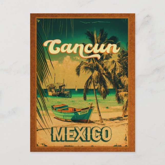 Cancun Handflatan Träd Retro 80-talet, mexikanska  Vykort (Framsida)
