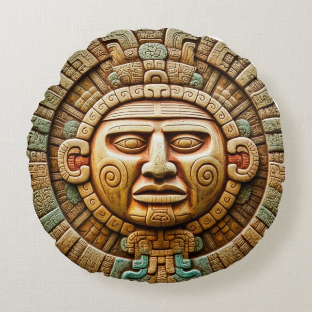 Cancun Mayan Sol God Mexico Travel Rund Kudde (Framsidan)