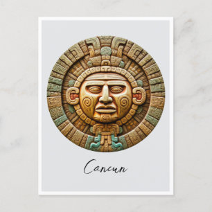 Cancun Mayan Sol God Mexico Travel Vykort