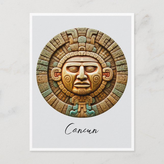 Cancun Mayan Sol God Mexico Travel Vykort (Framsida)
