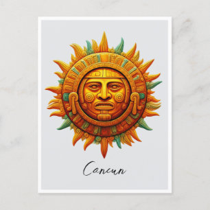 Cancun Mayan Sol God Mexico Travel Vykort
