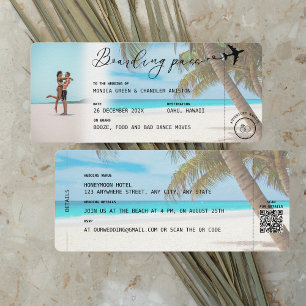CANCUN Mexico Beach Boarding Pass QR Photo Bröllop Inbjudningar