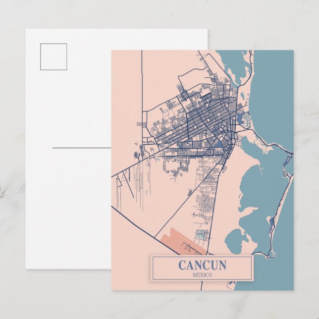 Cancun Mexico Breezy City Map Travel Vykort (Fram/baksida)