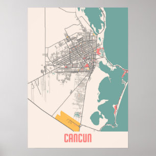 Cancun - Mexico Chalk City Karta Poster
