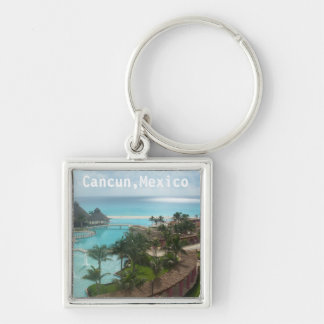 Cancun Mexico Fyrkantig Silverfärgad Nyckelring