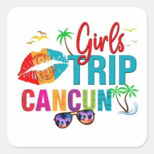 Cancun Mexico Girls Resa Colorful Vacations Fyrkantigt Klistermärke