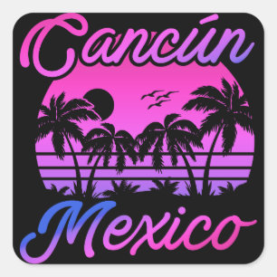 Cancun Mexico Handflatan Träd Retro Travel Souveni Fyrkantigt Klistermärke