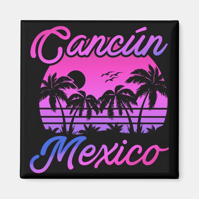 Cancun Mexico Handflatan Träd Retro Travel Souveni Magnet (Framsidan)