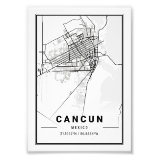 Cancun - Mexico Ligth City Karta Fototryck
