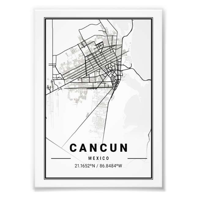 Cancun - Mexico Ligth City Karta Fototryck (Framsidan)