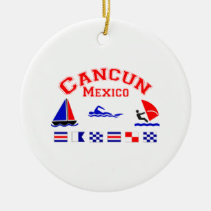 Cancun Mexico signalerar flaggor Julgransprydnad Keramik
