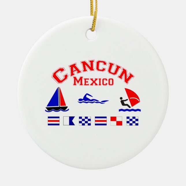 Cancun Mexico signalerar flaggor Julgransprydnad Keramik (Framsidan)