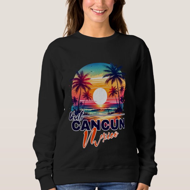 Cancun Mexico Sunset Beach Handflatan Träd Resa So T Shirt (Framsida)