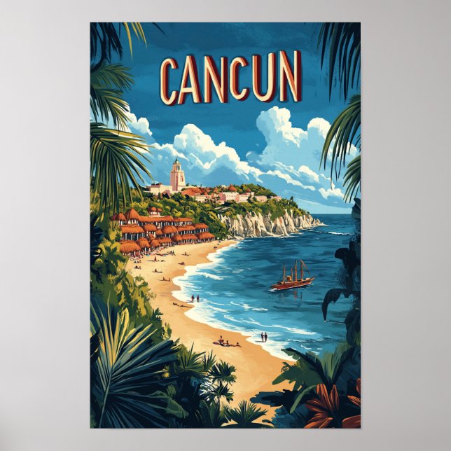 Cancun Mexico Vintage Illustration Travel Poster (Framsidan)