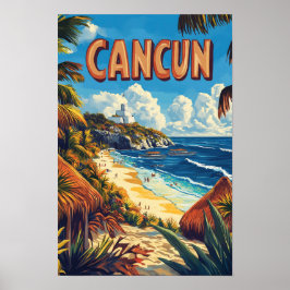 Cancun Mexico Vintage Illustration Travel Poster