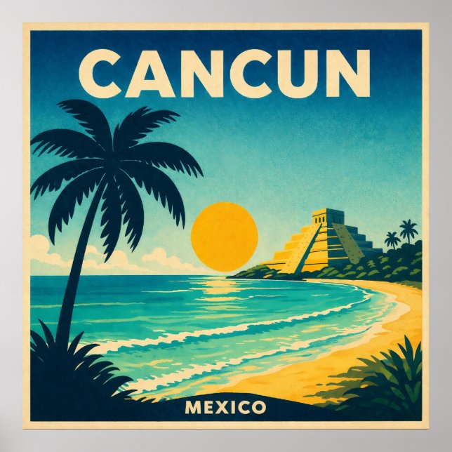 Cancun Mexico Vintage Travel Poster (Framsidan)