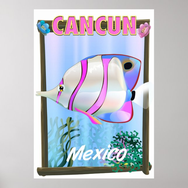 Cancun, mexikansk tropisk reseaffisch poster (Framsidan)