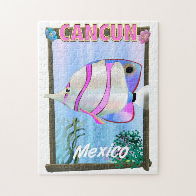 Cancun mexikansk tropisk reseinspirationsplakat pussel (Vertikal)