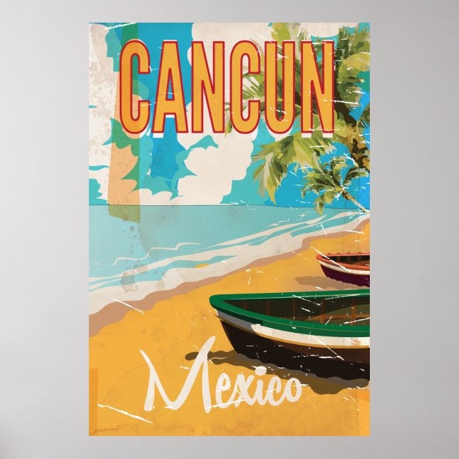Cancun Mexiko Beach Vintage reseaffisch tryck (Framsidan)