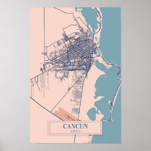 Cancun Mexiko Blåsigt Stadskarta Resa Poster
