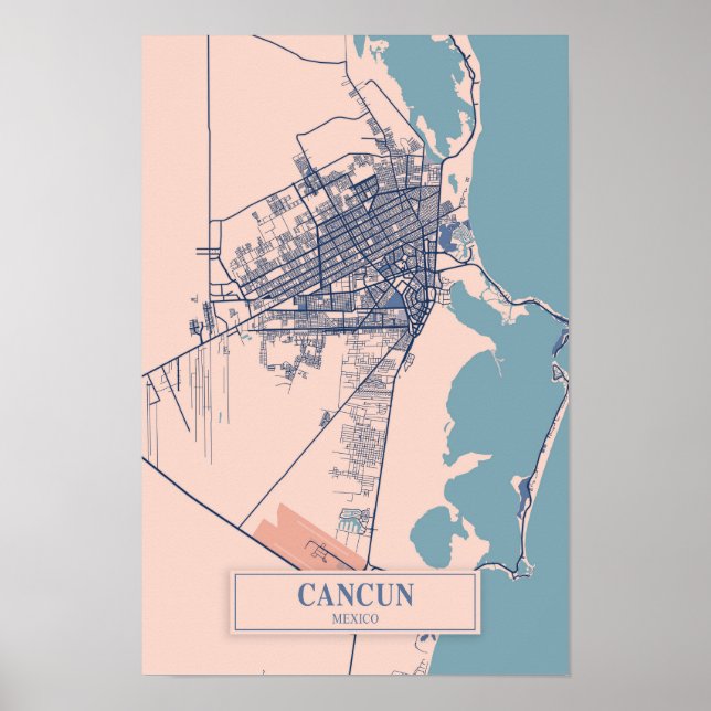 Cancun Mexiko Blåsigt Stadskarta Resa Poster (Framsidan)