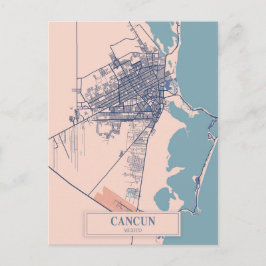 Cancun Mexiko Blåsigt Stadskarta Resa Vykort