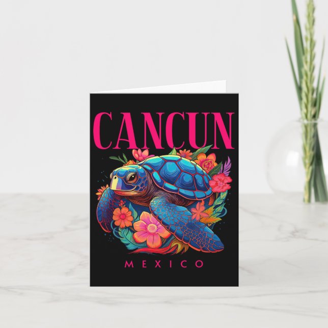 Cancun Mexiko Blommig Strand Sköldpadda Souvenir Kort (Framsida)