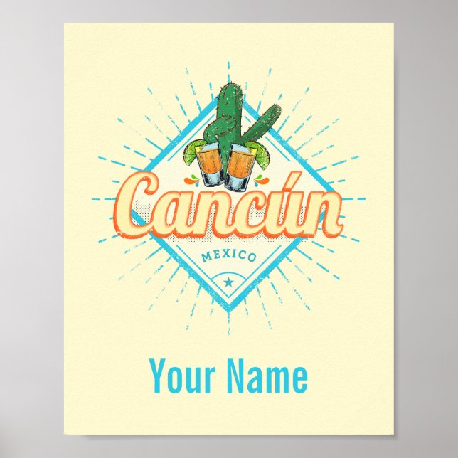 Cancun Mexiko Dancing Cactus Vintage Tequila Poster (Framsidan)