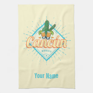 Cancun Mexiko Dansande Kaktus Vintage Tequila Kökshandduk