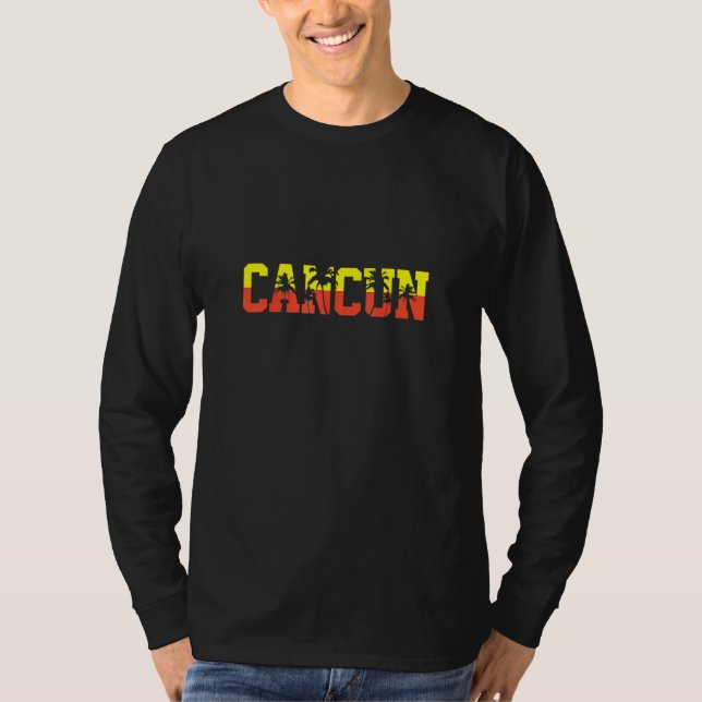 Cancun Mexiko Handflatan Träd Solnedgång 1 T Shirt (Framsida)