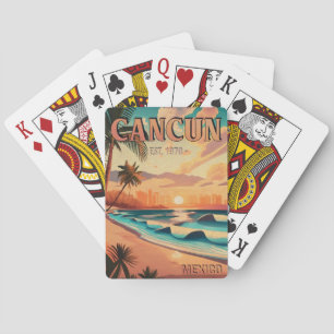 Cancún Mexiko Handflatan Träd Sunset Travel Souven Casinokort